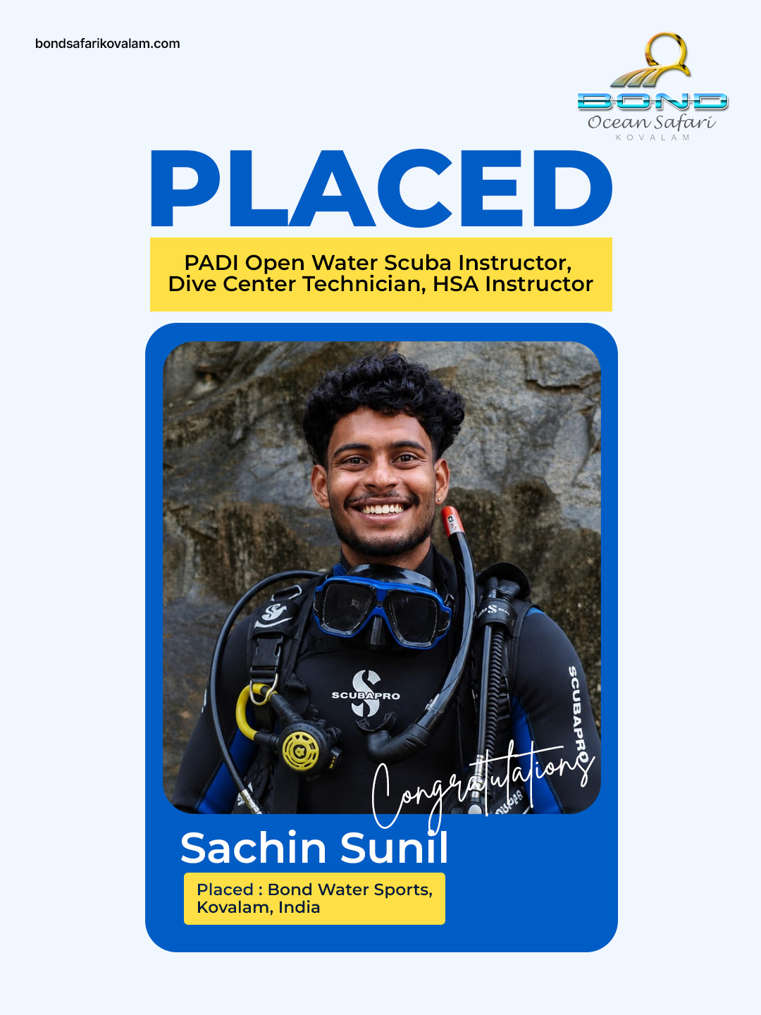 Sachin Sunil, PADI Open Water Scuba Instructor